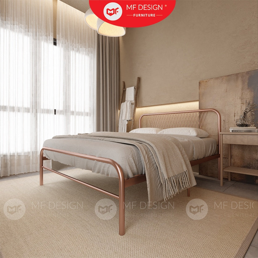 Luna Metal Bed Frame Queen Size Katil Besi Putih Rose Gold Iron