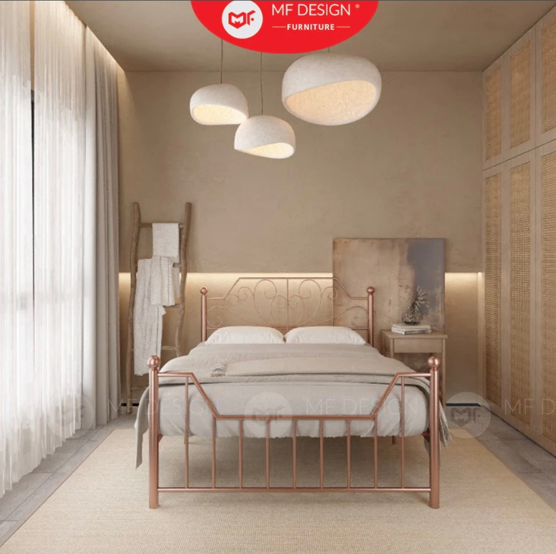 Palace Metal Bed Frame Queen Size Katil Besi Putih Rose Gold Iron