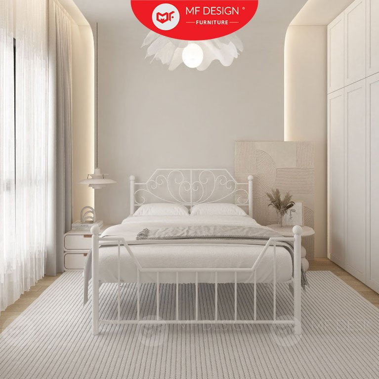 Palace Metal Bed Frame Queen Size Katil Besi Putih Rose Gold Iron