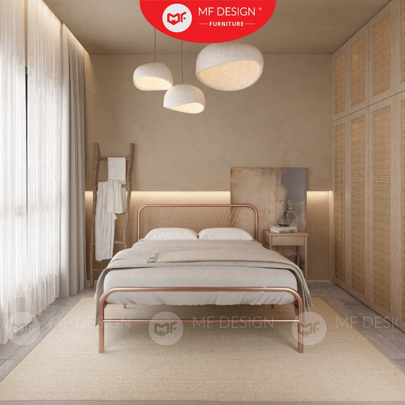 Luna Metal Bed Frame Queen Size Katil Besi Putih Rose Gold Iron