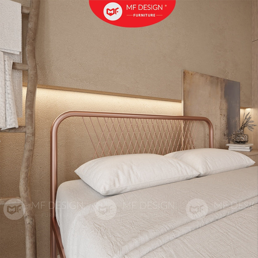 Luna Metal Bed Frame Queen Size Katil Besi Putih Rose Gold Iron