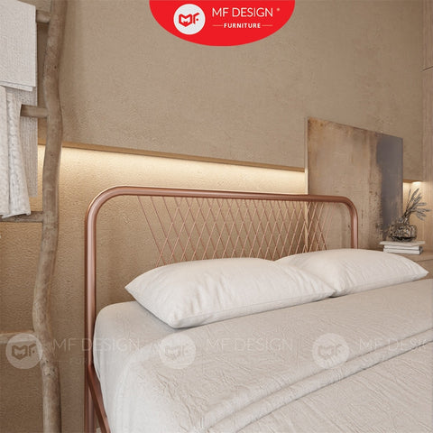 Luna Metal Bed Frame Queen Size Katil Besi Putih Rose Gold Iron