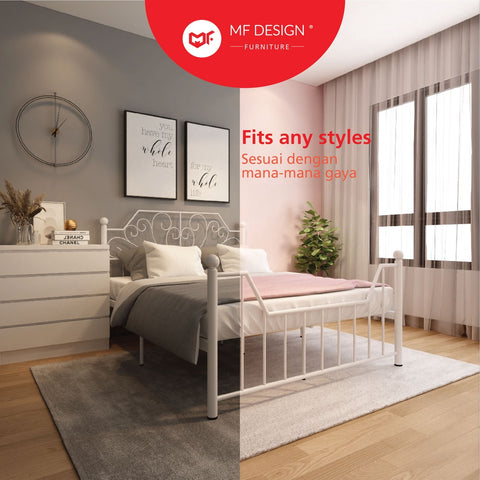 Palace Metal Bed Frame Queen Size Katil Besi Putih Rose Gold Iron