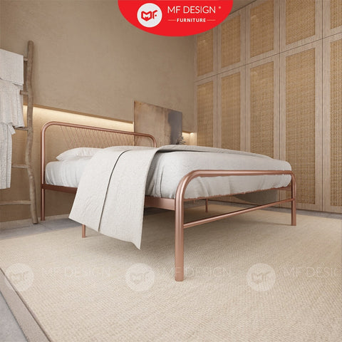Luna Metal Bed Frame Queen Size Katil Besi Putih Rose Gold Iron