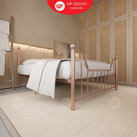 Palace Metal Bed Frame Queen Size Katil Besi Putih Rose Gold Iron