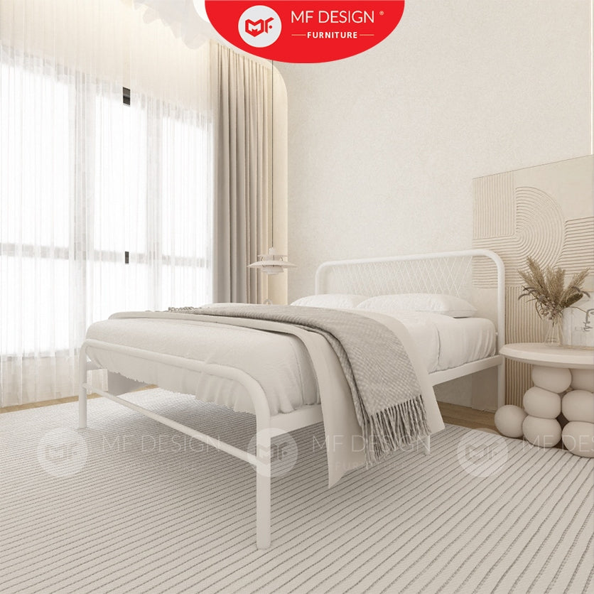 Luna Metal Bed Frame Queen Size Katil Besi Putih Rose Gold Iron