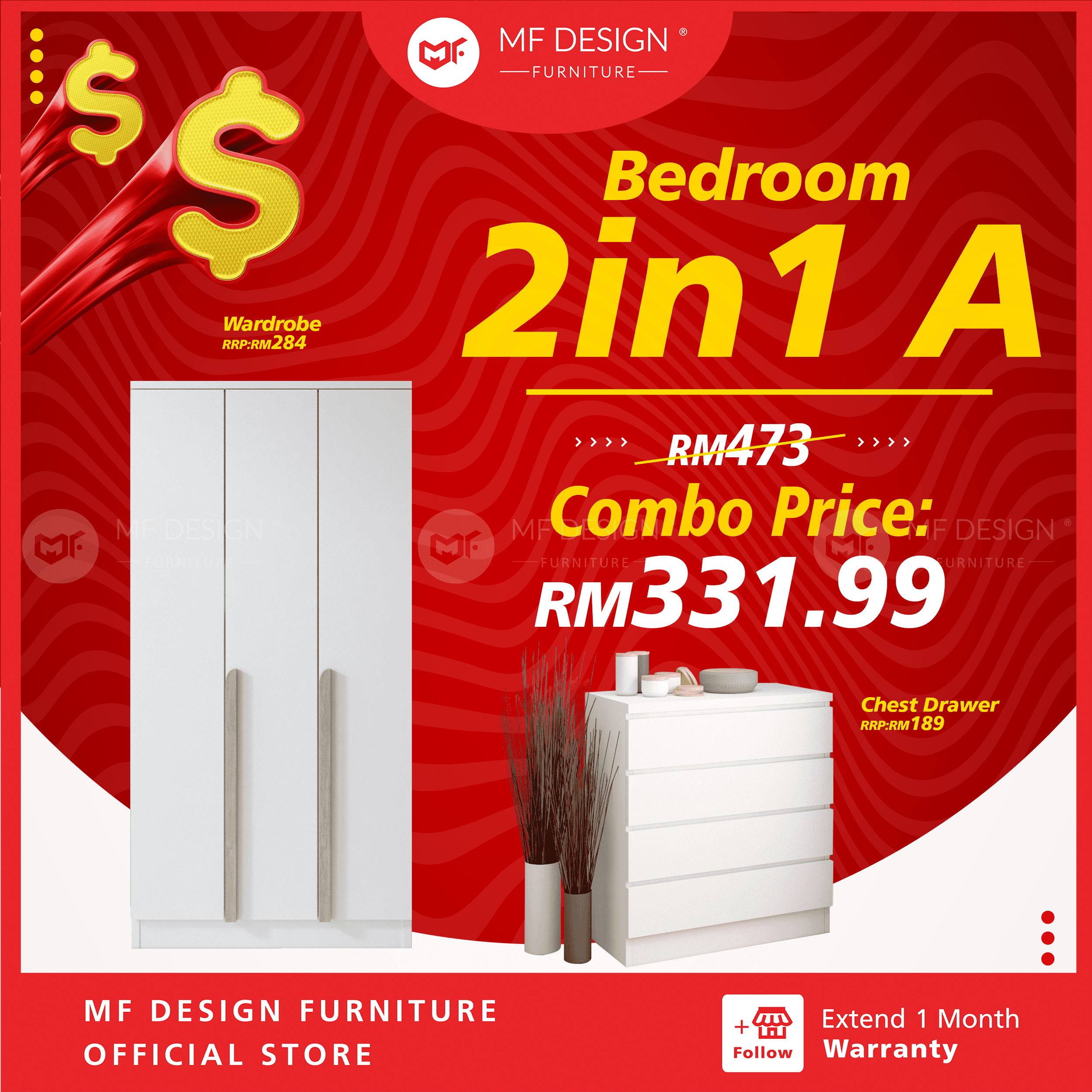 [Bundle Deal] Bedroom bundle 2in1 A wadrobe chest drawer bed tilam katil besi almari laci tilam set baru