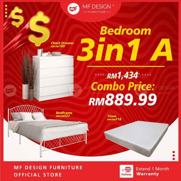 [Bundle Deal] Bedroom bundle 3in1 A wadrobe chest drawer bed tilam katil besi almari laci tilam set baru