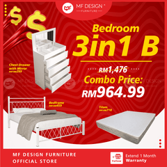 [Bundle Deal] Bedroom bundle 3in1 B wadrobe chest drawer bed tilam katil besi almari laci tilam set baru
