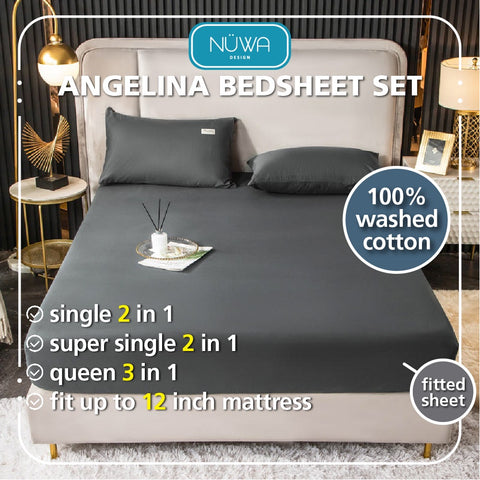 Angelina Cadar Plain Cotton Sejuk Getah Keliling Fitted Bedsheet (Single/Queen)