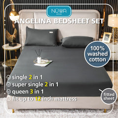 Angelina Cadar Plain Cotton Sejuk Getah Keliling Fitted Bedsheet (Single/Queen)