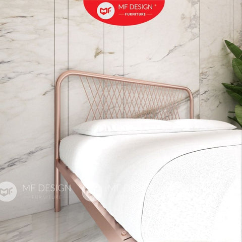 Luna Metal Bed Frame Queen Size Katil Besi Putih Rose Gold Iron