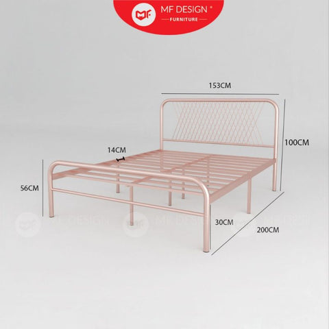 Luna Metal Bed Frame Queen Size Katil Besi Putih Rose Gold Iron