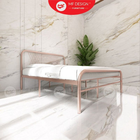 Luna Metal Bed Frame Queen Size Katil Besi Putih Rose Gold Iron