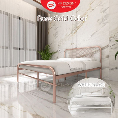 Luna Metal Bed Frame Queen Size Katil Besi Putih Rose Gold Iron