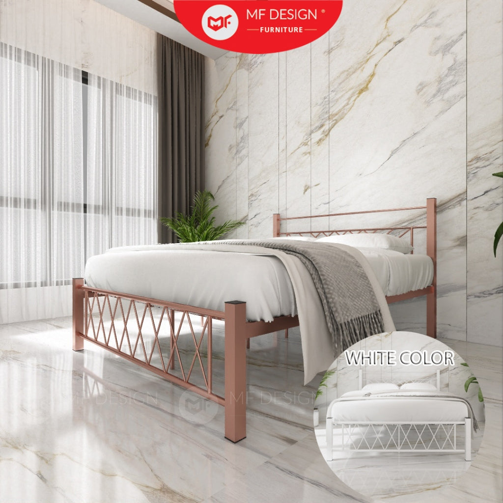 Nest Metal Bed Frame Queen Size Katil Besi Putih Rose Gold Iron