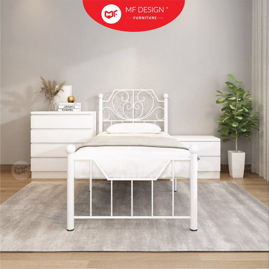 Palace Metal Bed Frame Single Size Katil besi Putih Rose Gold Iron