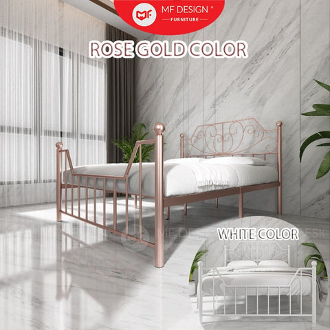 Palace Metal Bed Frame Queen Size Katil Besi Putih Rose Gold Iron