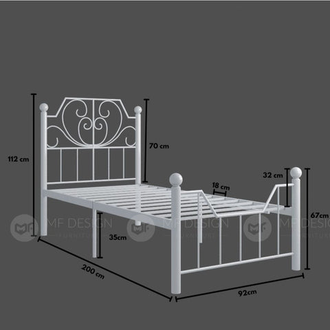 Palace Metal Bed Frame Single Size Katil besi Putih Rose Gold Iron