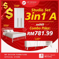 [Bundle Deal] Studio Bundle 3in1 A wadrobe chest drawer bed tilam katil besi almari laci tilam set baru