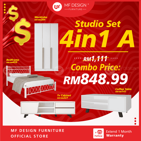 [Bundle Deal] Studio Bundle 4in1 A wardrobe chest drawer bed tilam katil besi almari laci tilam set baru