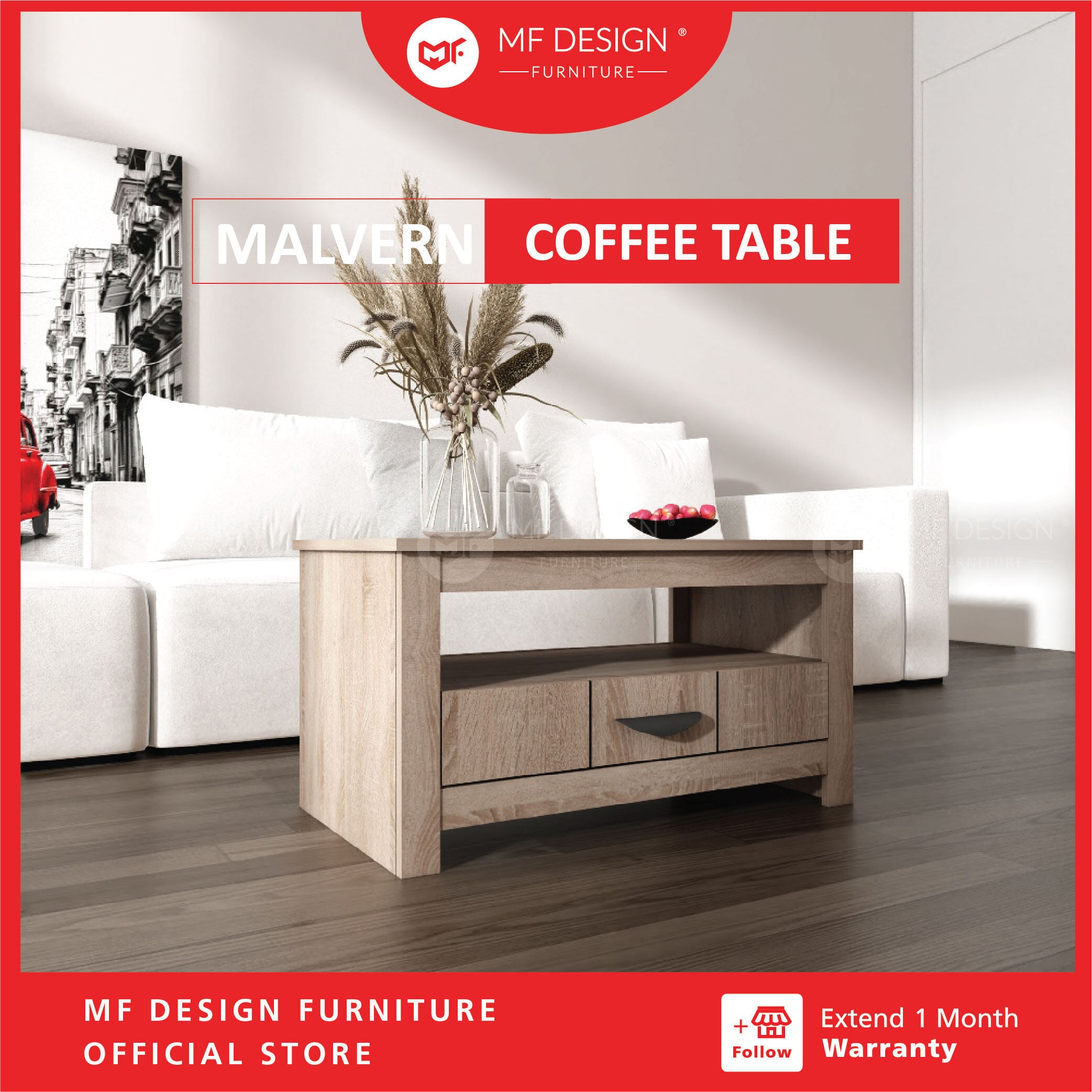 MALVERN Coffee Table for Living Room Table with Storage Table Modern Meja Ruang Tamu Meja Kopi Meja Murah