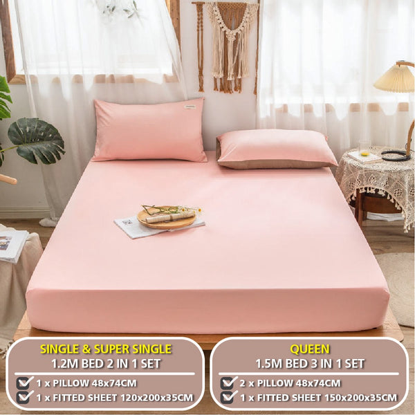 Angelina Cadar Plain Cotton Sejuk Getah Keliling Fitted Bedsheet (Single/Queen)