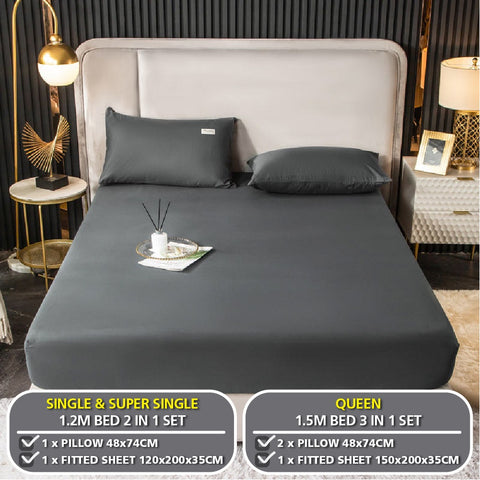 Angelina Cadar Plain Cotton Sejuk Getah Keliling Fitted Bedsheet (Single/Queen)