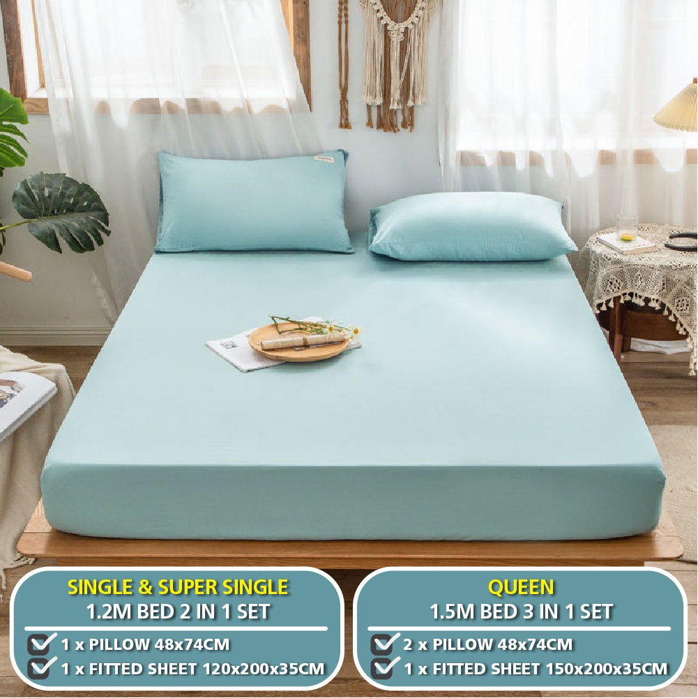 Angelina Cadar Plain Cotton Sejuk Getah Keliling Fitted Bedsheet (Single/Queen)