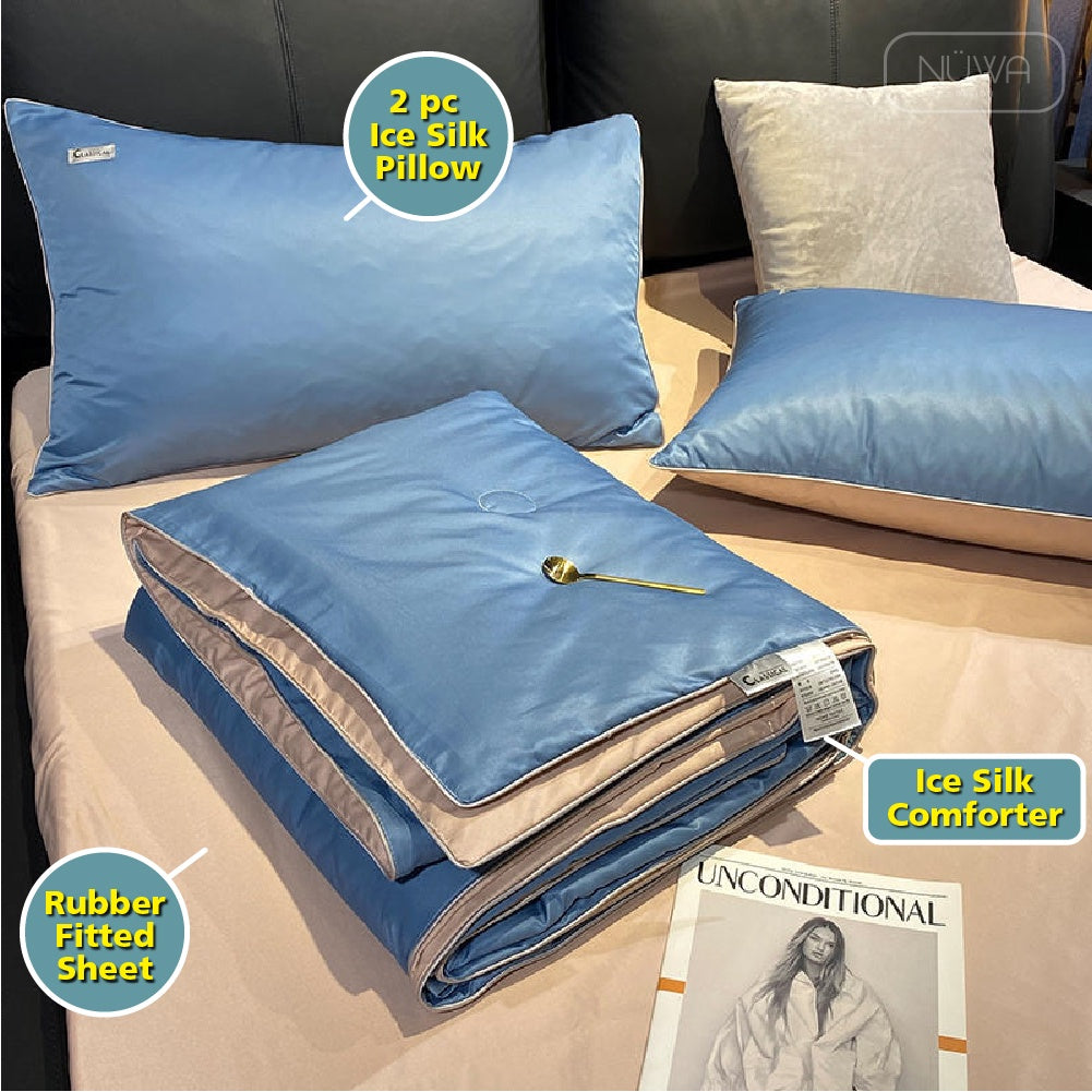 Emma 4 in 1 Bedsheet Mix Duvet Comforter Linen Bedding Sets Sheets Selimut Comforter Bed Linen Fitted Sejuk Soft