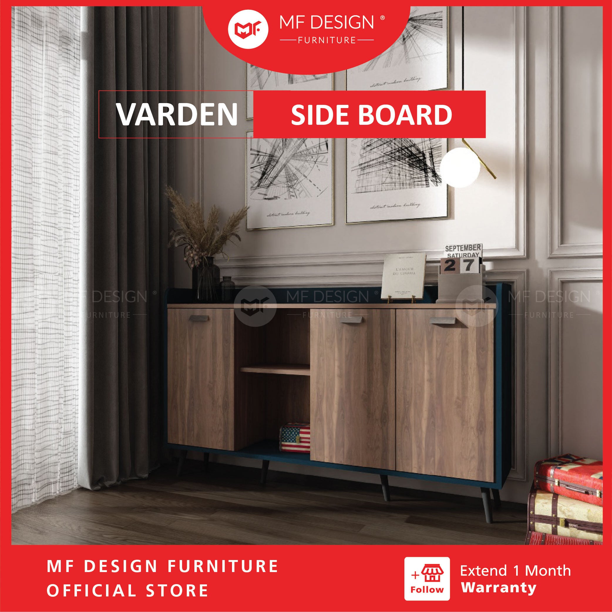 VARDEN Sideboard/Side Cabinet/Display Cabinet/Almari Ruang Tamu/Kabinet Ruang Tamu/Living Room Storage/Multifunctional Side Table