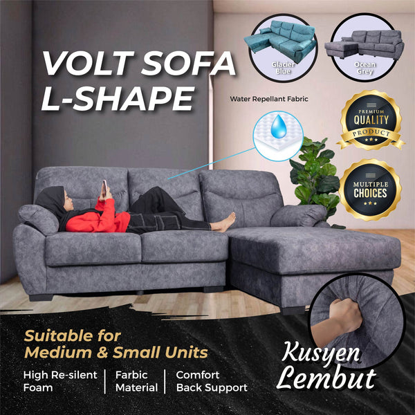 [FREE INSTALLATION] VOLT L-SHAPE Sofa  Big Size Sofa Panjang Sofa Modern Sofa Fabric Sofa Murah