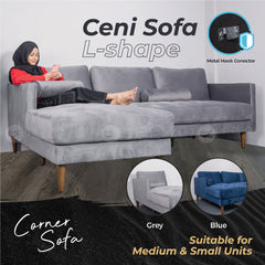CENI L-SHAPE SOFA 1 Seater/2 Seater/3 Seater Sofa Living Room Sofa Big Size Sofa Panjang