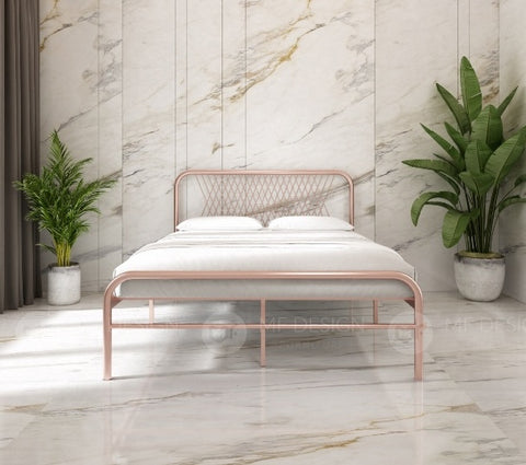 Luna Metal Bed Frame Queen Size Katil Besi Putih Rose Gold Iron