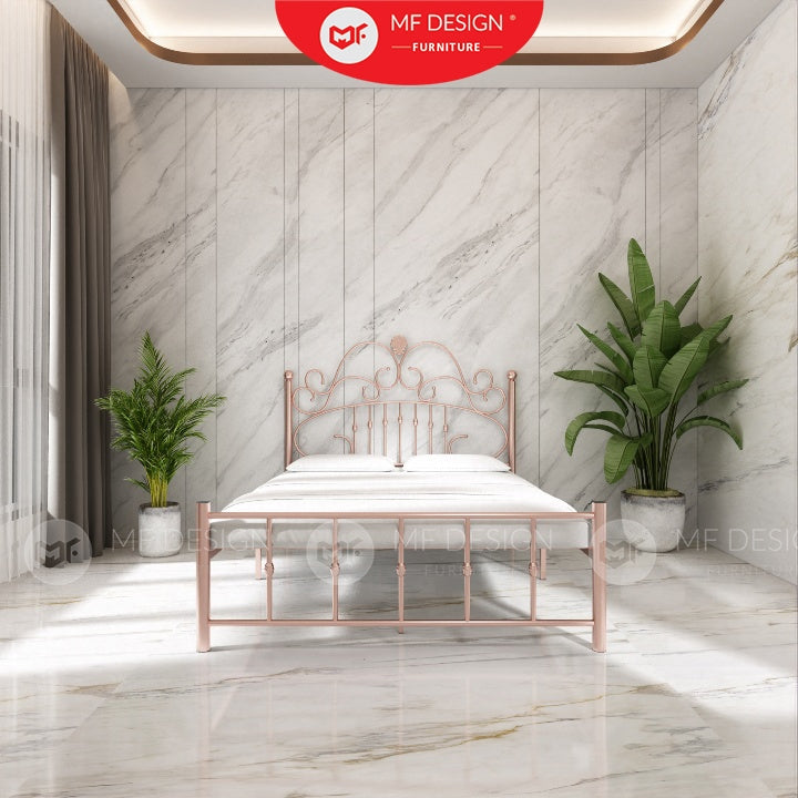 Princess Metal Bed Frame Queen Size Katil besi Putih Rose Gold Iron