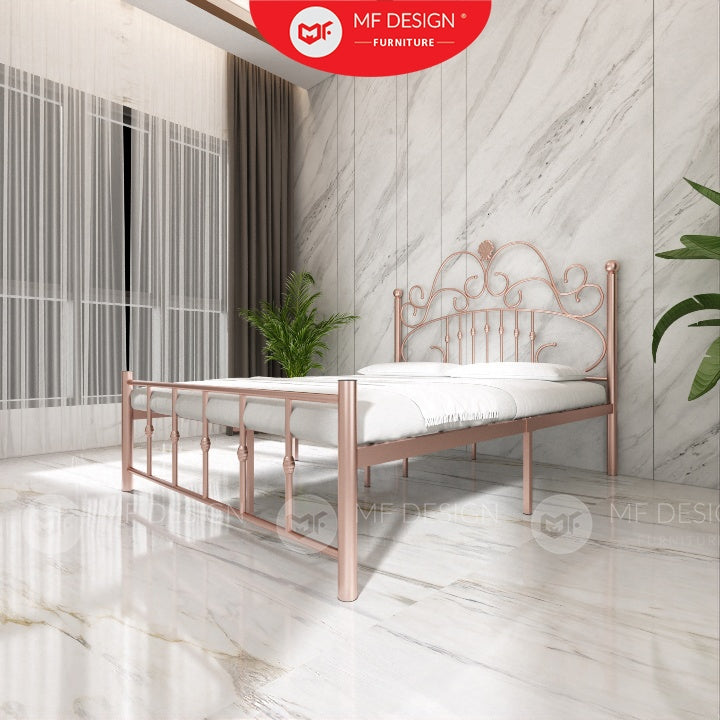 Princess Metal Bed Frame Queen Size Katil besi Putih Rose Gold Iron