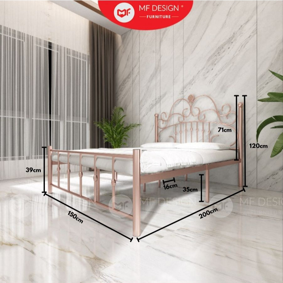 Princess Metal Bed Frame Queen Size Katil besi Putih Rose Gold Iron