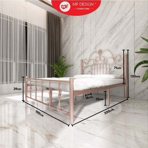 Princess Metal Bed Frame Queen Size Katil besi Putih Rose Gold Iron