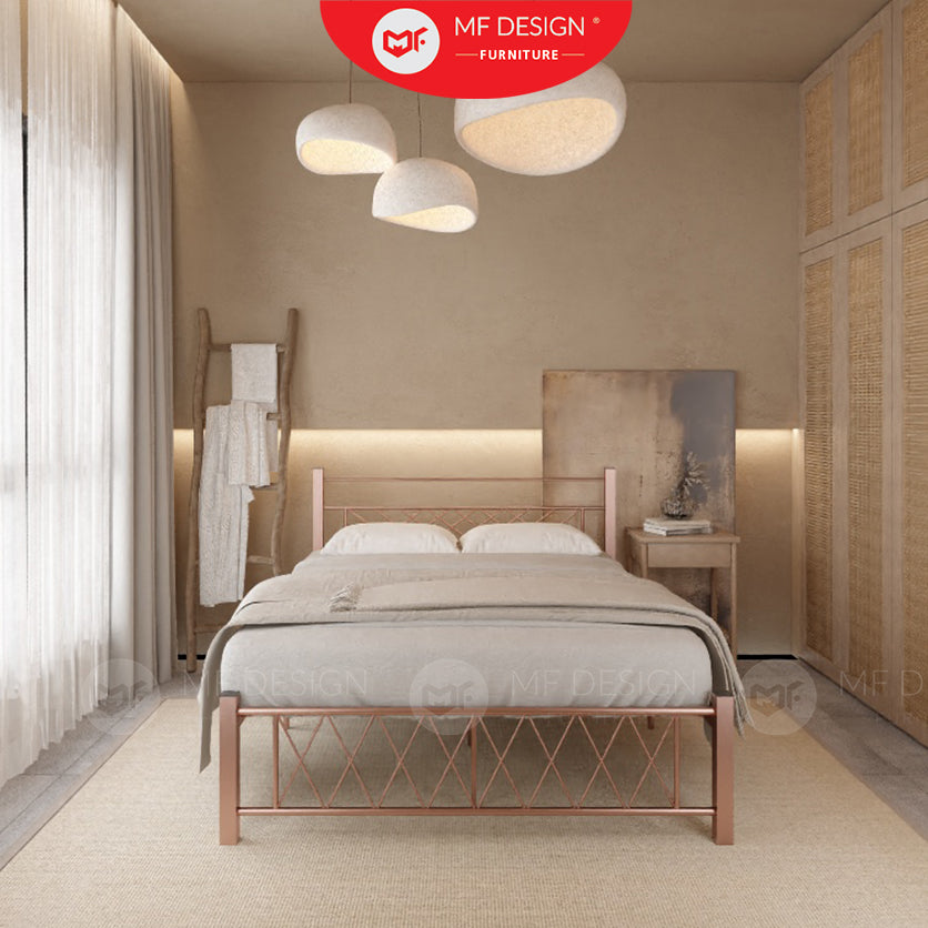 Nest Metal Bed Frame Queen Size Katil Besi Putih Rose Gold Iron