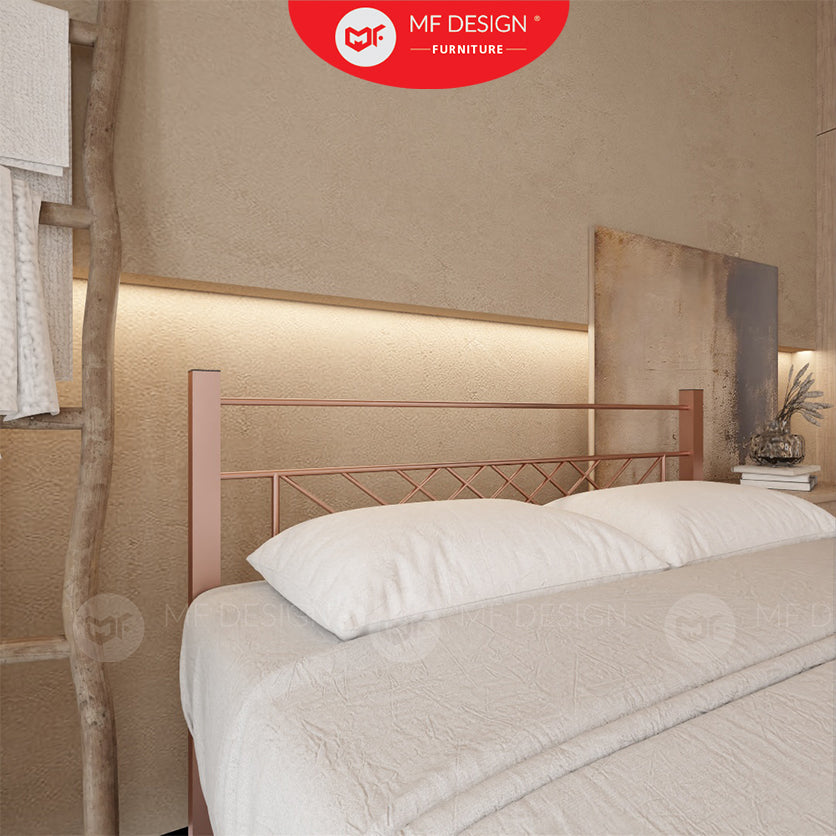 Nest Metal Bed Frame Queen Size Katil Besi Putih Rose Gold Iron