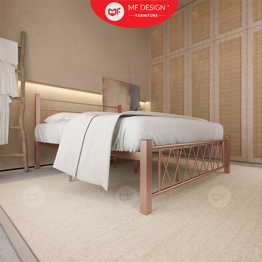 Nest Metal Bed Frame Queen Size Katil Besi Putih Rose Gold Iron