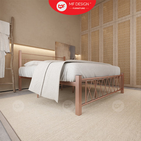 Nest Metal Bed Frame Queen Size Katil Besi Putih Rose Gold Iron