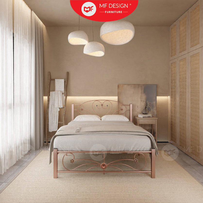 Love Metal Bed Frame Queen Size Katil Besi Putih Rose Gold Iron