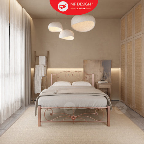 Love Metal Bed Frame Queen Size Katil Besi Putih Rose Gold Iron
