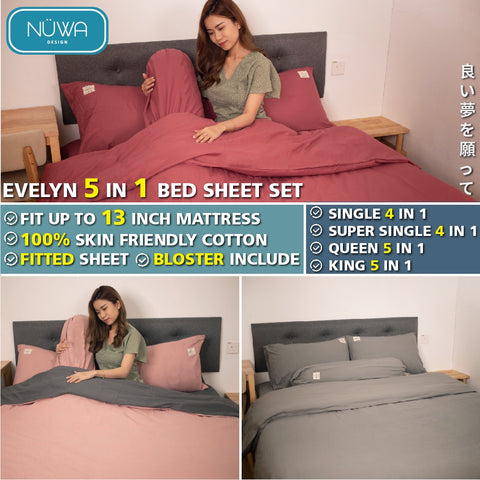Evelyn 5 in 1 Evelyn LotusRoot Bedsheet Cadar Tilam Bedding Sets Sheets Selimut Comforter Case Bolster