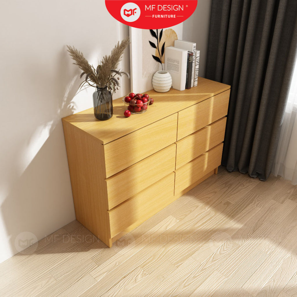 MF DESIGN Big 6 Chest Drawer 6 Layer Storage Wardrobe Almari Baju Pakaian Drawer Cabinet Baju Putih White Muji Color