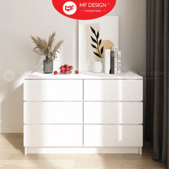 MF DESIGN Big 6 Chest Drawer 6 Layer Storage Wardrobe Almari Baju Pakaian Drawer Cabinet Baju Putih White Muji Color