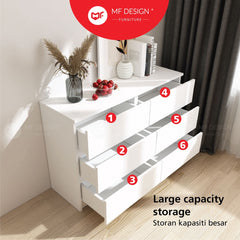 MF DESIGN Big 6 Chest Drawer 6 Layer Storage Wardrobe Almari Baju Pakaian Drawer Cabinet Baju Putih White Muji Color