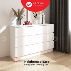 MF DESIGN Big 6 Chest Drawer 6 Layer Storage Wardrobe Almari Baju Pakaian Drawer Cabinet Baju Putih White Muji Color