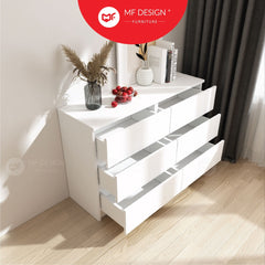 MF DESIGN Big 6 Chest Drawer 6 Layer Storage Wardrobe Almari Baju Pakaian Drawer Cabinet Baju Putih White Muji Color